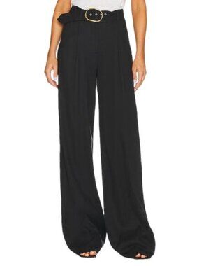 NWT! Veronica Beard Rimini High Waisted Belted Linen Pants - Black Size 2